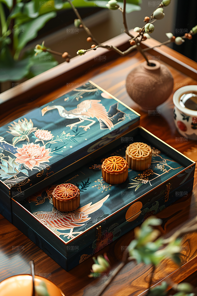 中秋月饼礼盒甜点中秋节摄影图