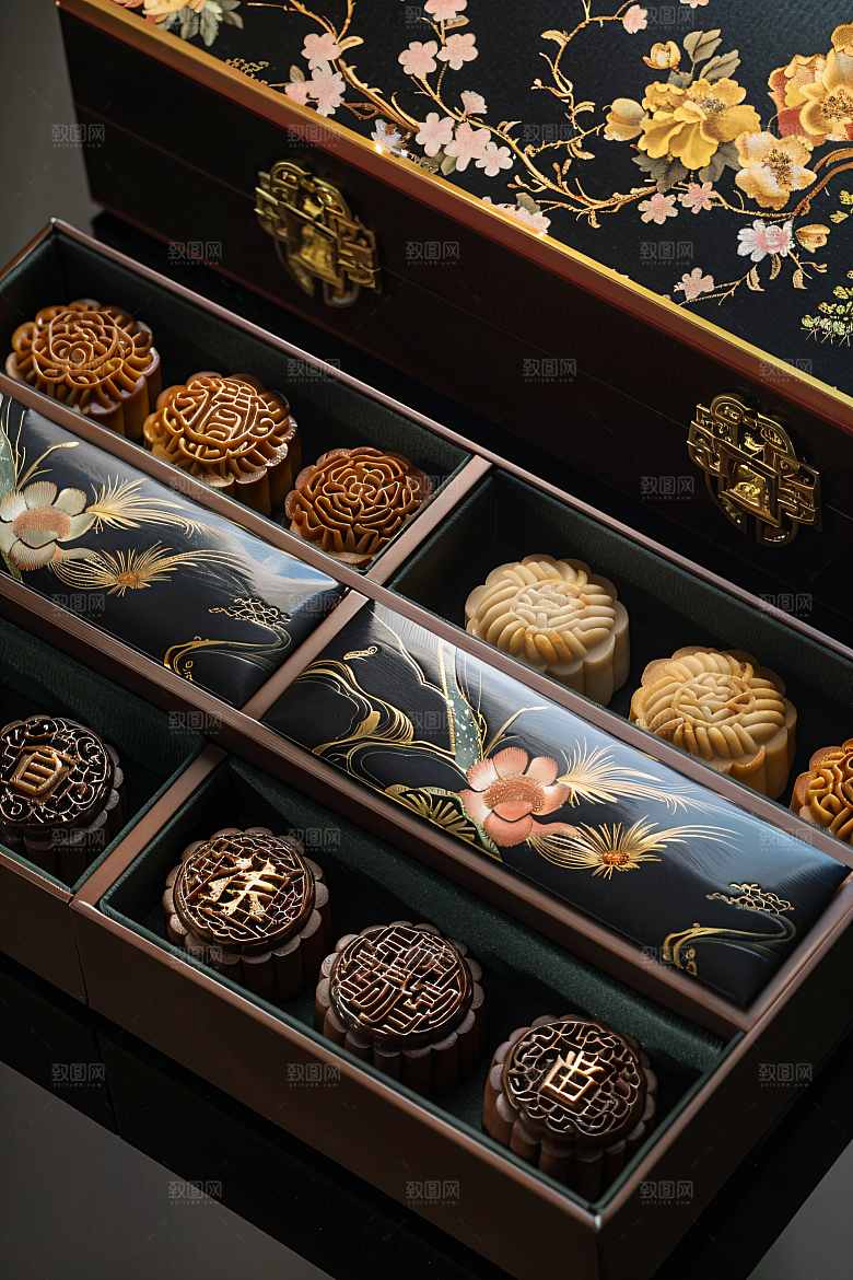 中秋月饼礼盒莲蓉月饼中秋节摄影图