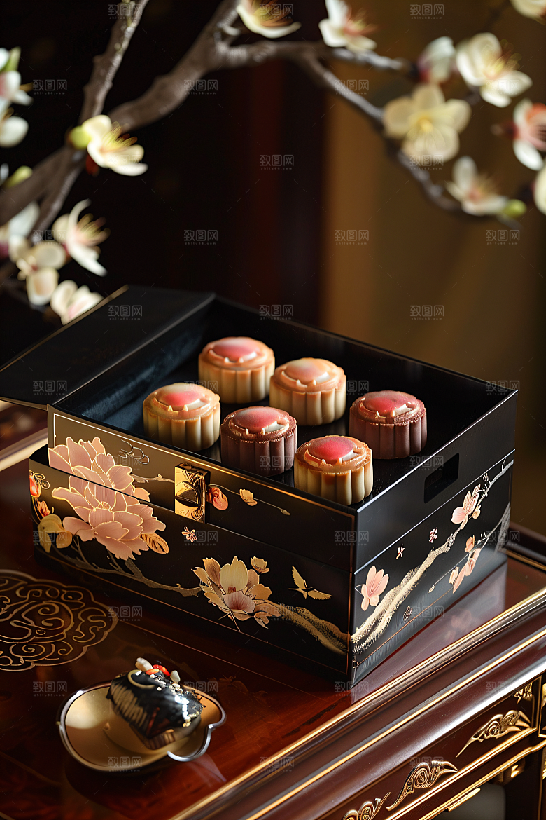 中秋月饼礼盒精致中秋节摄影图