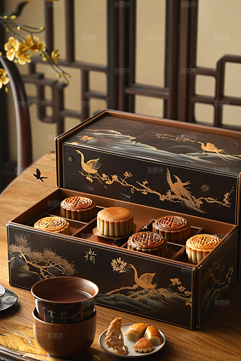 中秋月饼礼盒广式月饼中秋节摄影图