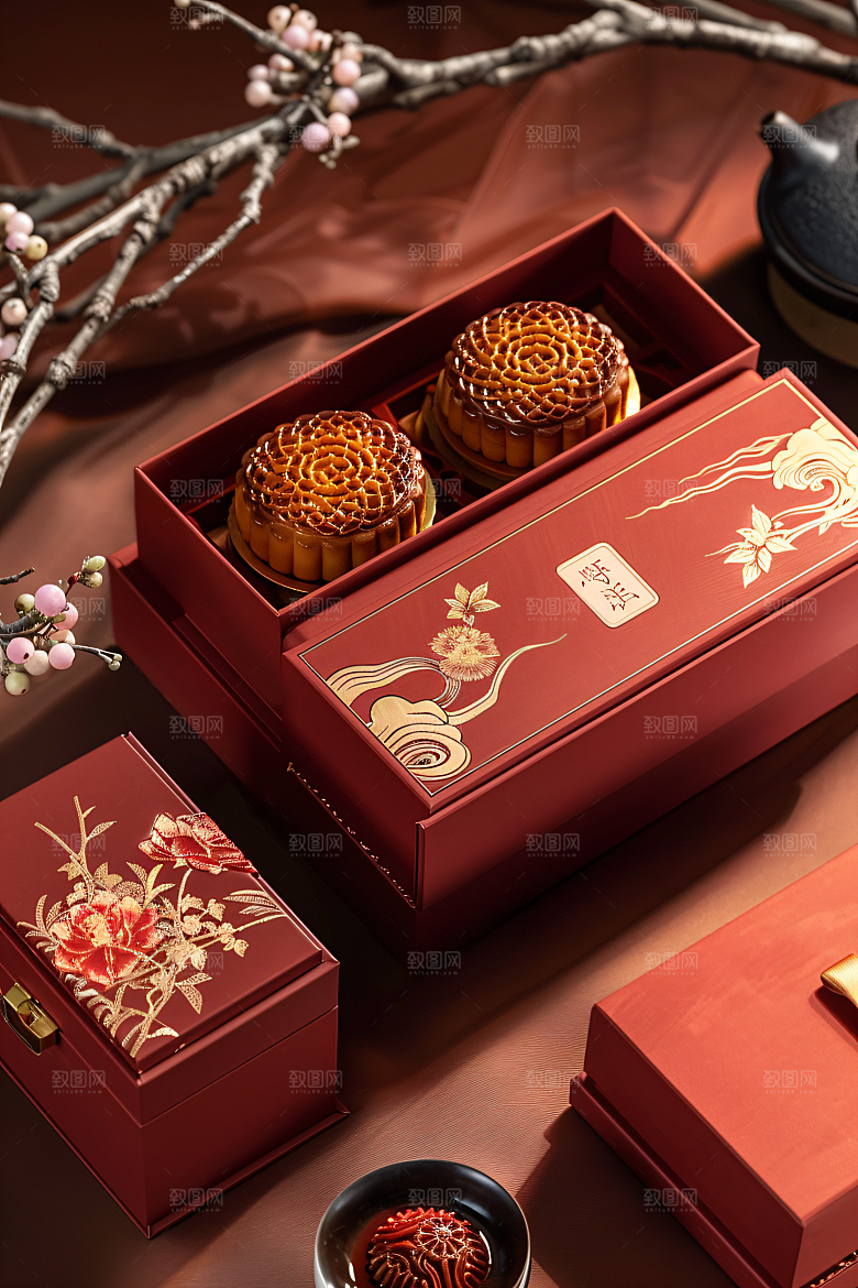 中秋月饼礼盒广式月饼美食摄影图