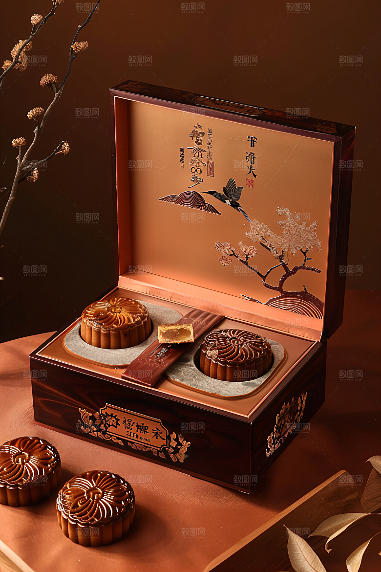 中秋月饼礼盒莲蓉月饼礼品摄影图