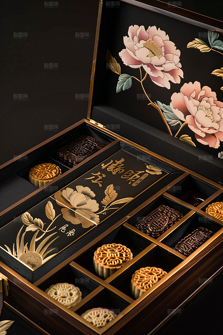 中秋月饼礼盒甜点广式月饼摄影图