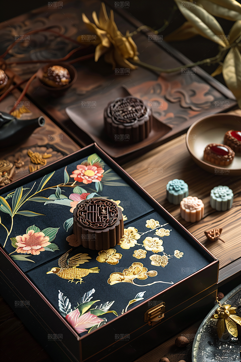 中秋月饼礼盒广式月饼传统节日摄影图