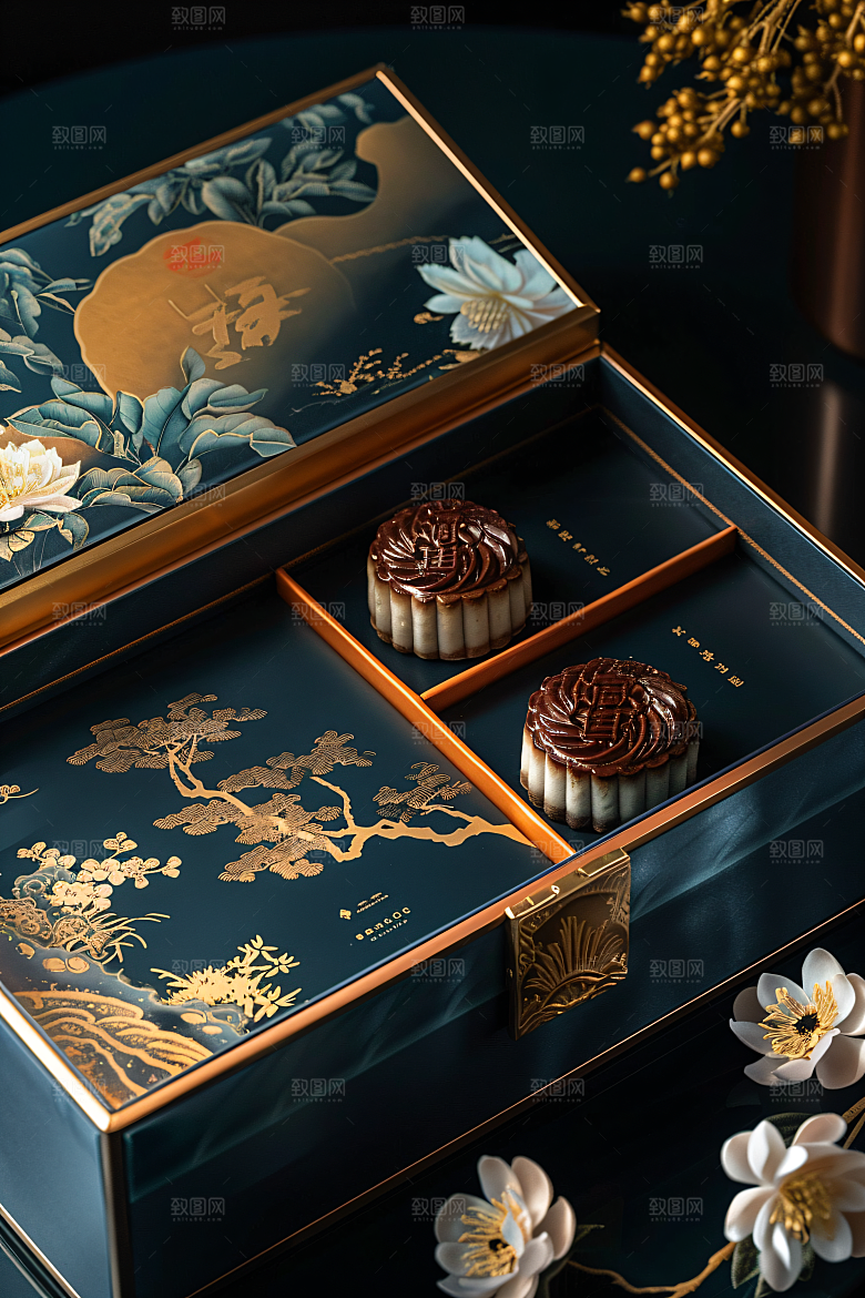 中秋月饼礼盒传统美食美食摄影图