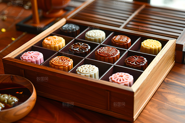 中秋月饼礼盒莲蓉月饼文化摄影图