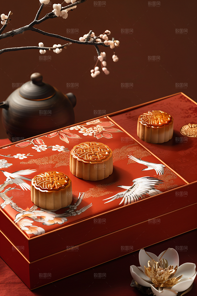 中秋月饼礼盒美味糕点摄影图
