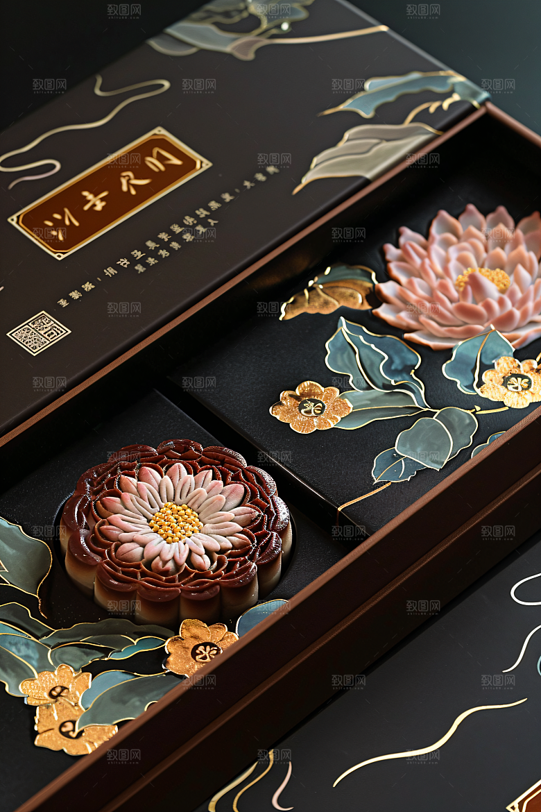 中秋月饼礼盒文化美食摄影图