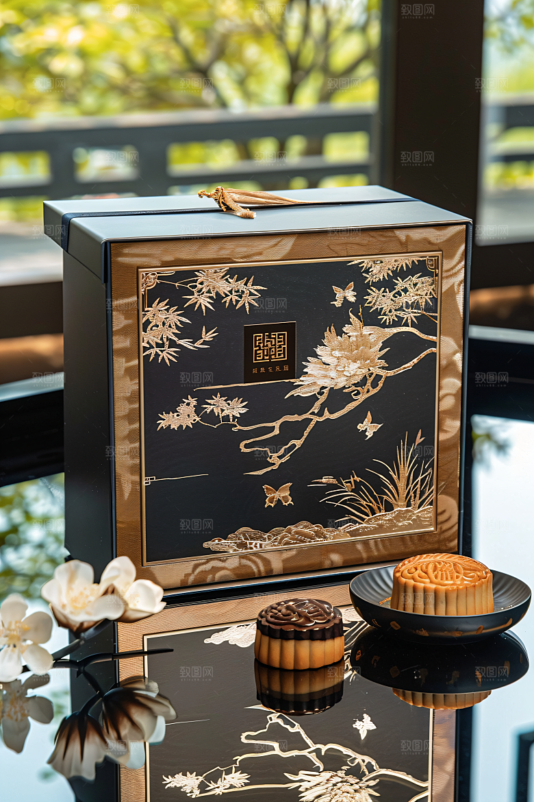 中秋月饼礼盒美味广式月饼摄影图