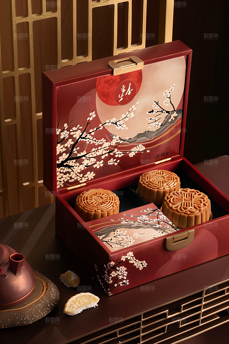 中秋月饼礼盒习俗礼品摄影图
