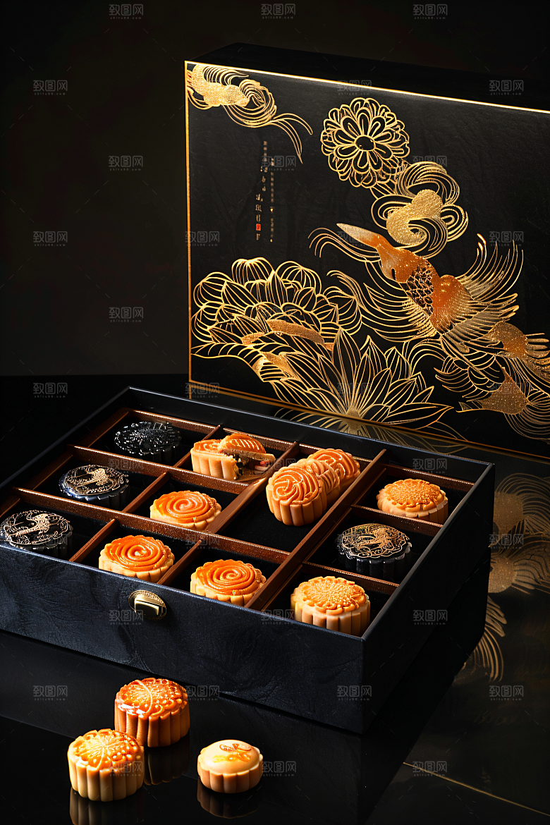 中秋月饼礼盒高清传统节日摄影图