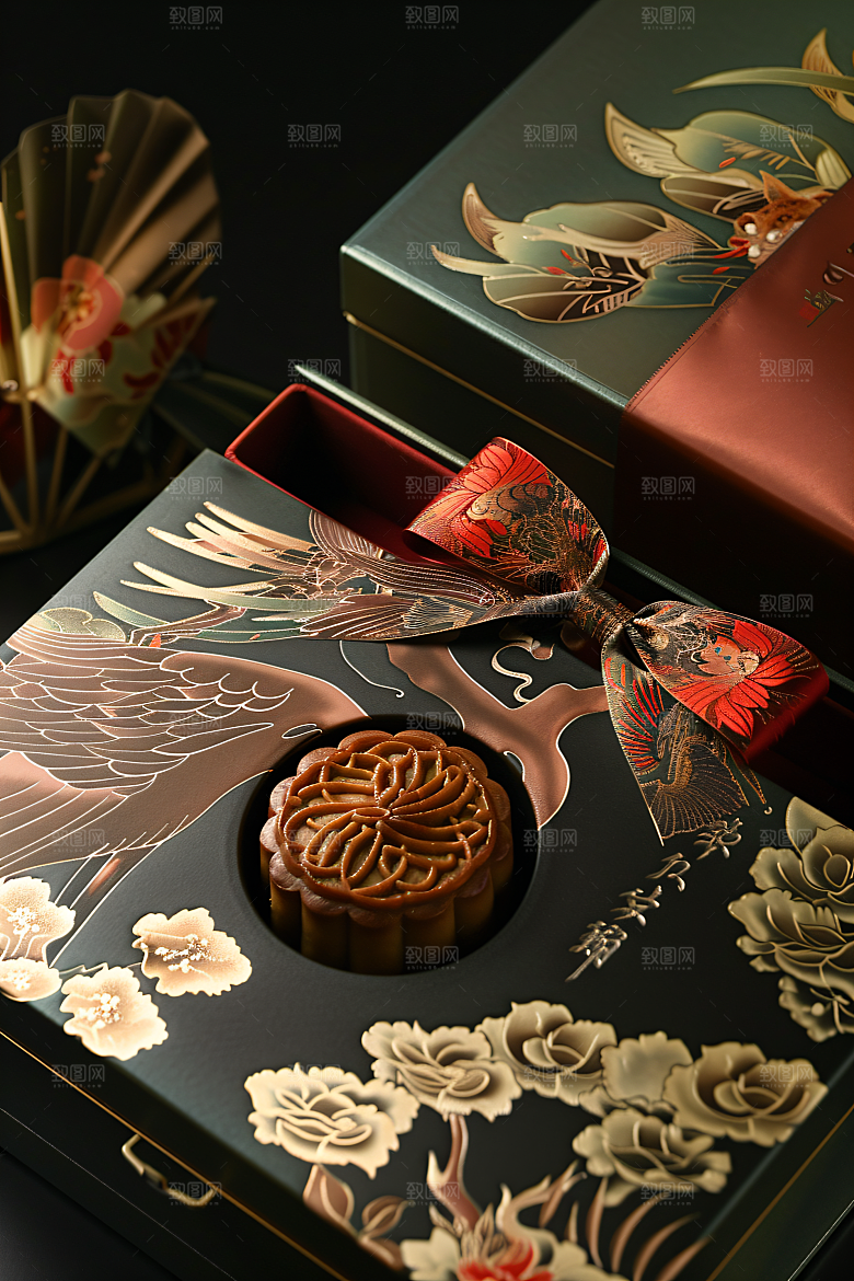 中秋月饼礼盒精致美食摄影图
