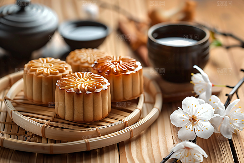 中秋月饼礼盒美食精致摄影图