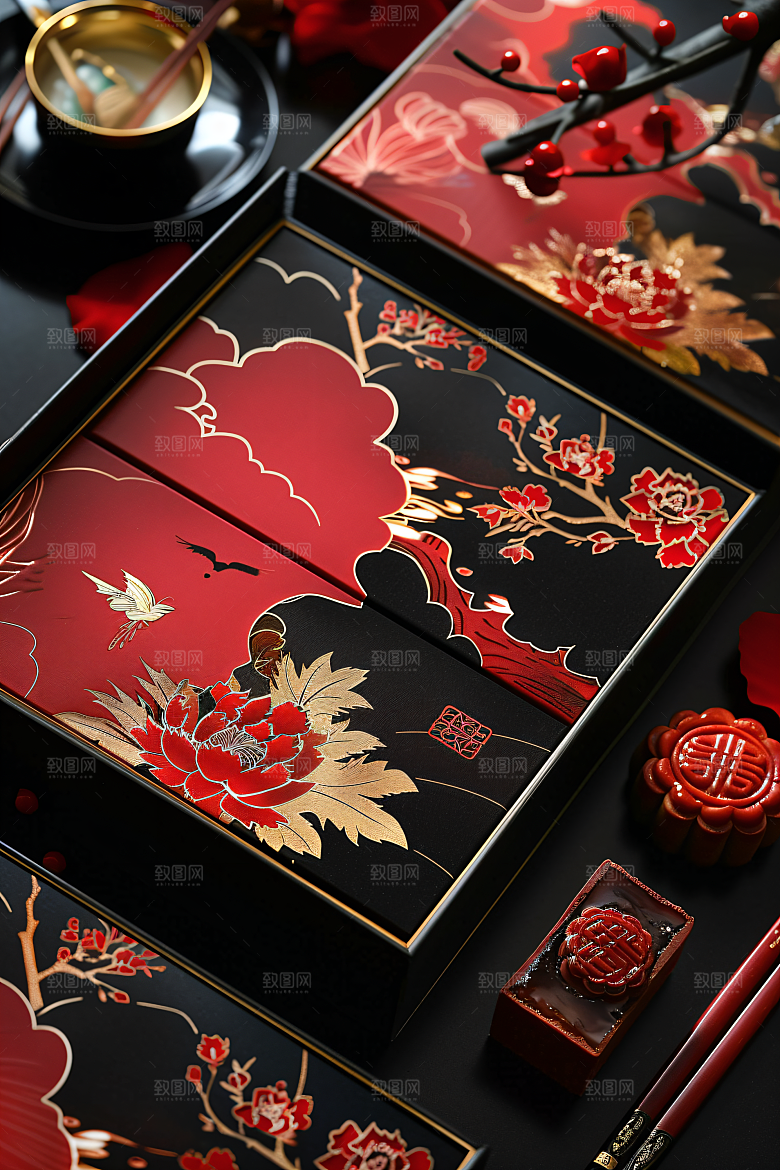 中秋月饼礼盒礼品高清摄影图