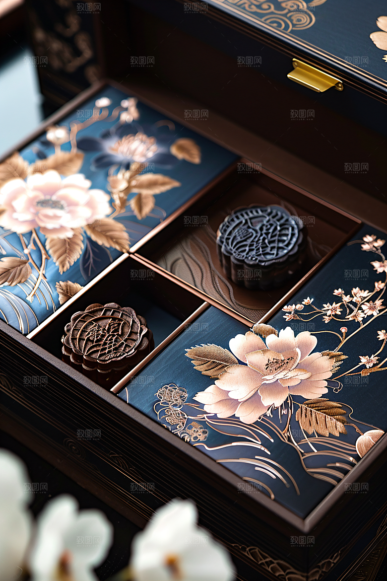 中秋月饼礼盒糕点广式月饼摄影图