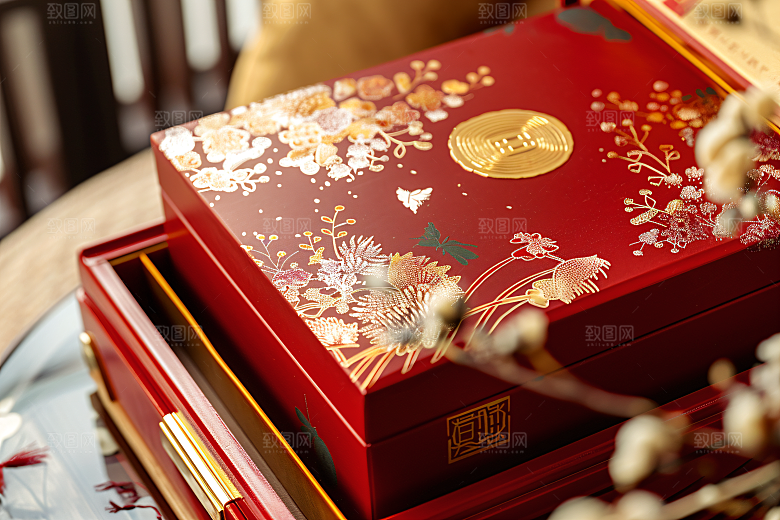中秋月饼礼盒糕点习俗摄影图