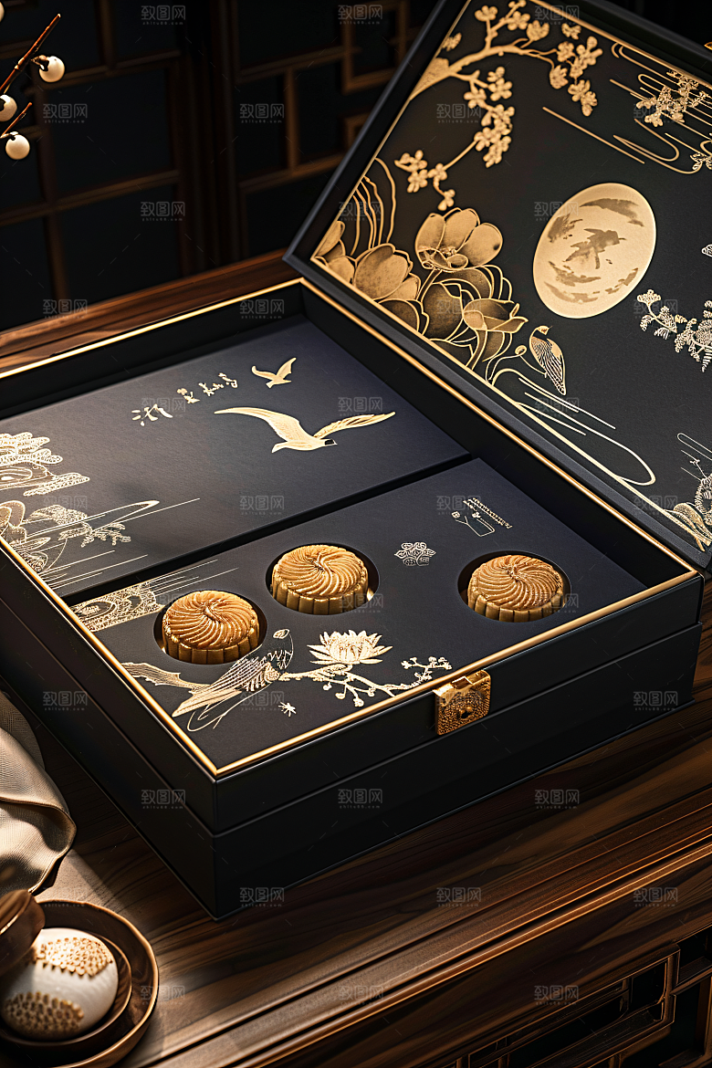 中秋月饼礼盒中秋节精致摄影图