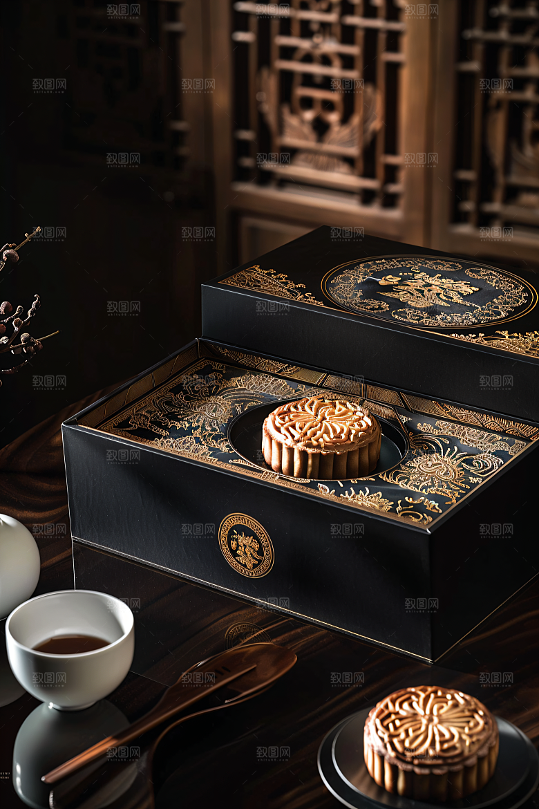 中秋月饼礼盒美食传统美食摄影图