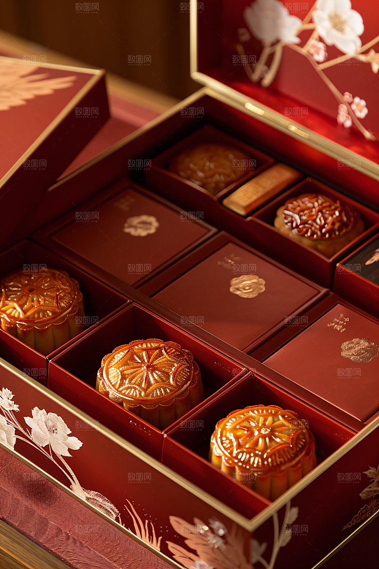 中秋月饼礼盒精致高清摄影图