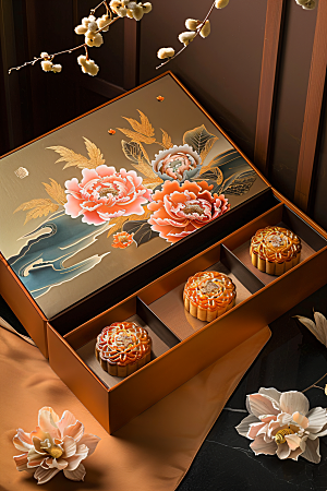 中秋月饼礼盒传统节日习俗摄影图