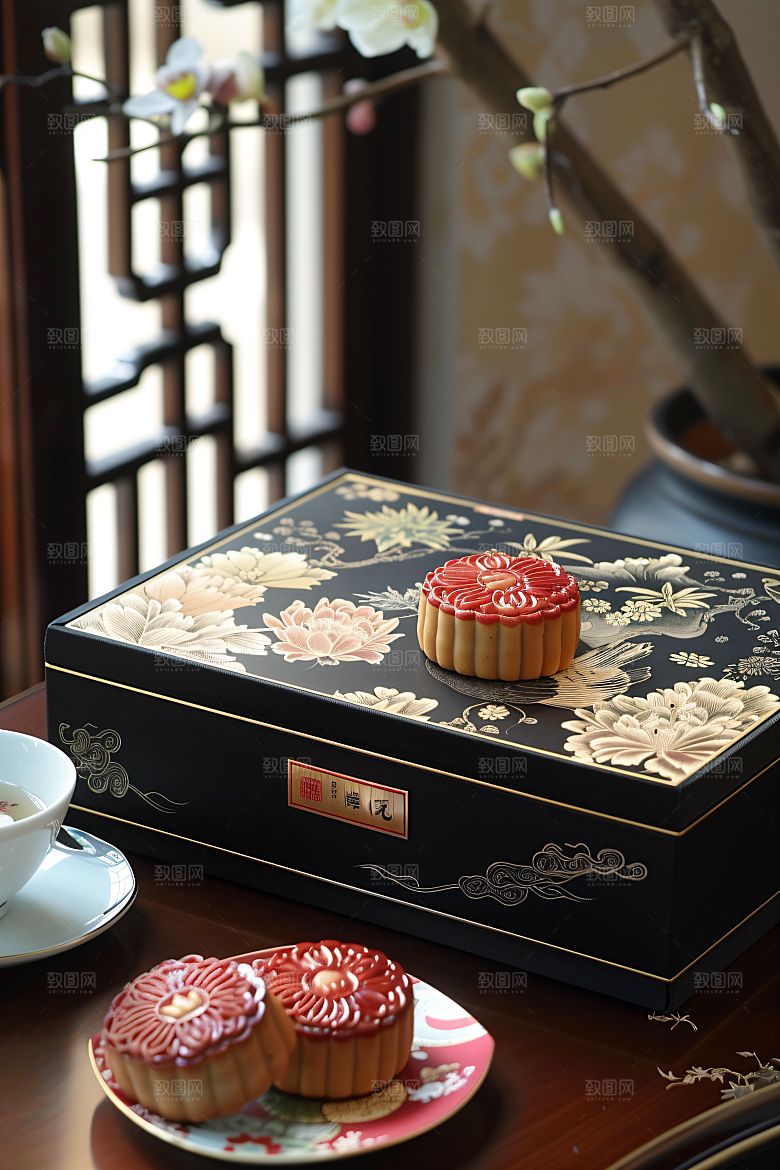 中秋月饼礼盒广式月饼高清摄影图