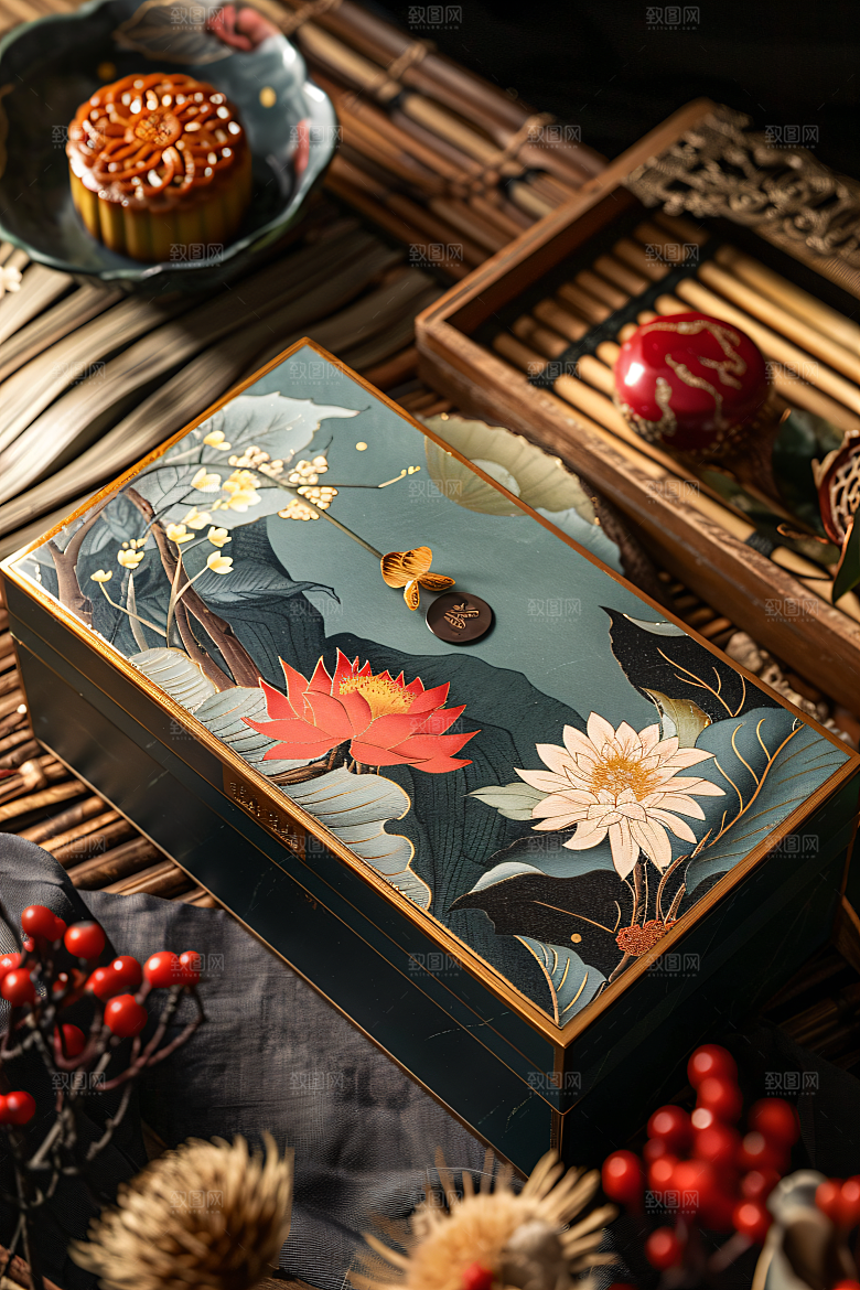 中秋月饼礼盒中秋节礼品摄影图