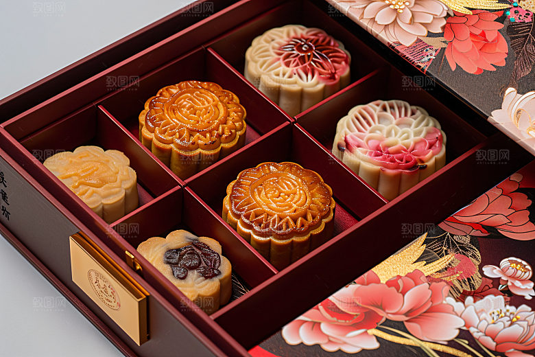 中秋月饼礼盒高清美食摄影图
