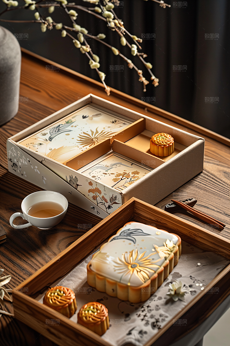 中秋月饼礼盒广式月饼美味摄影图