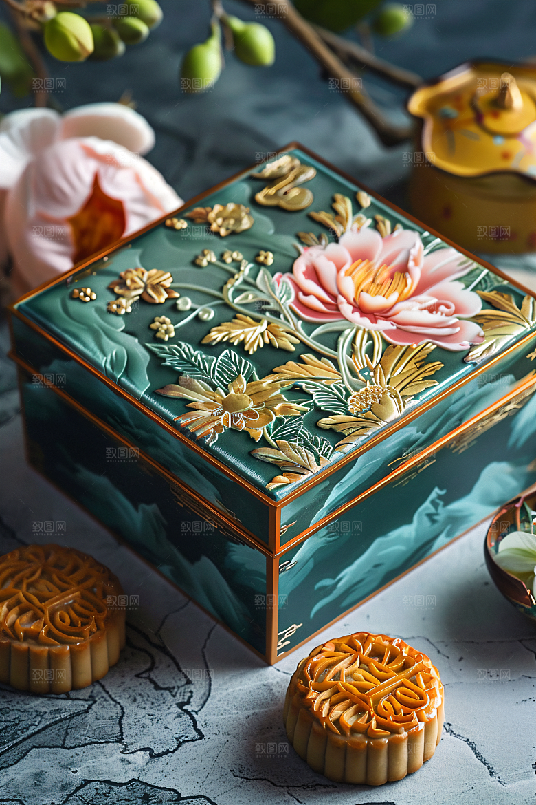 中秋月饼礼盒中秋节美食摄影图