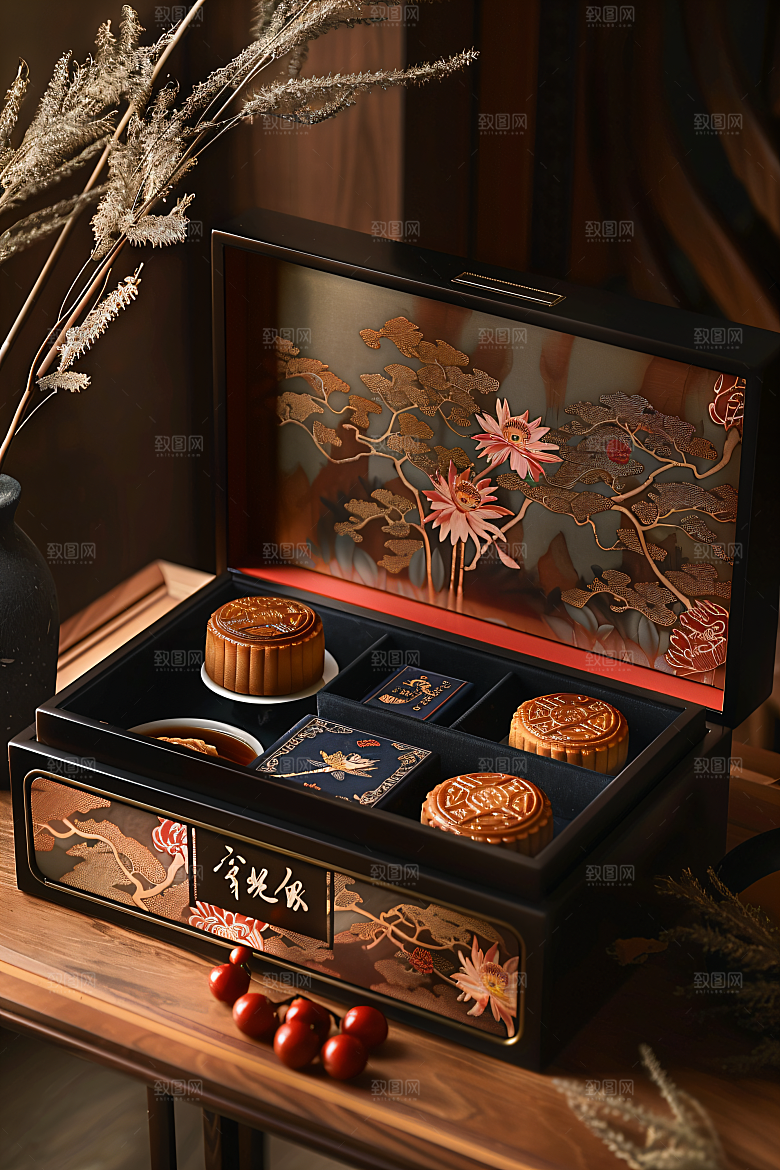 中秋月饼礼盒文化糕点摄影图