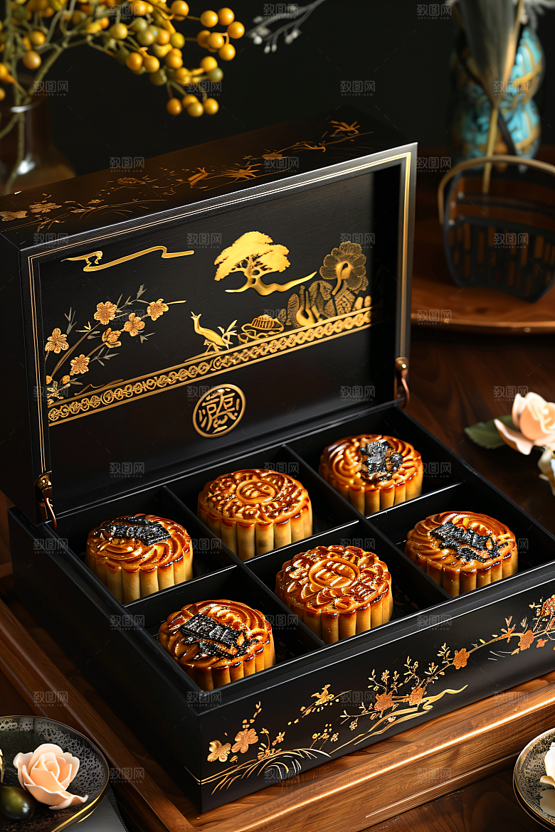 中秋月饼礼盒美食美味摄影图