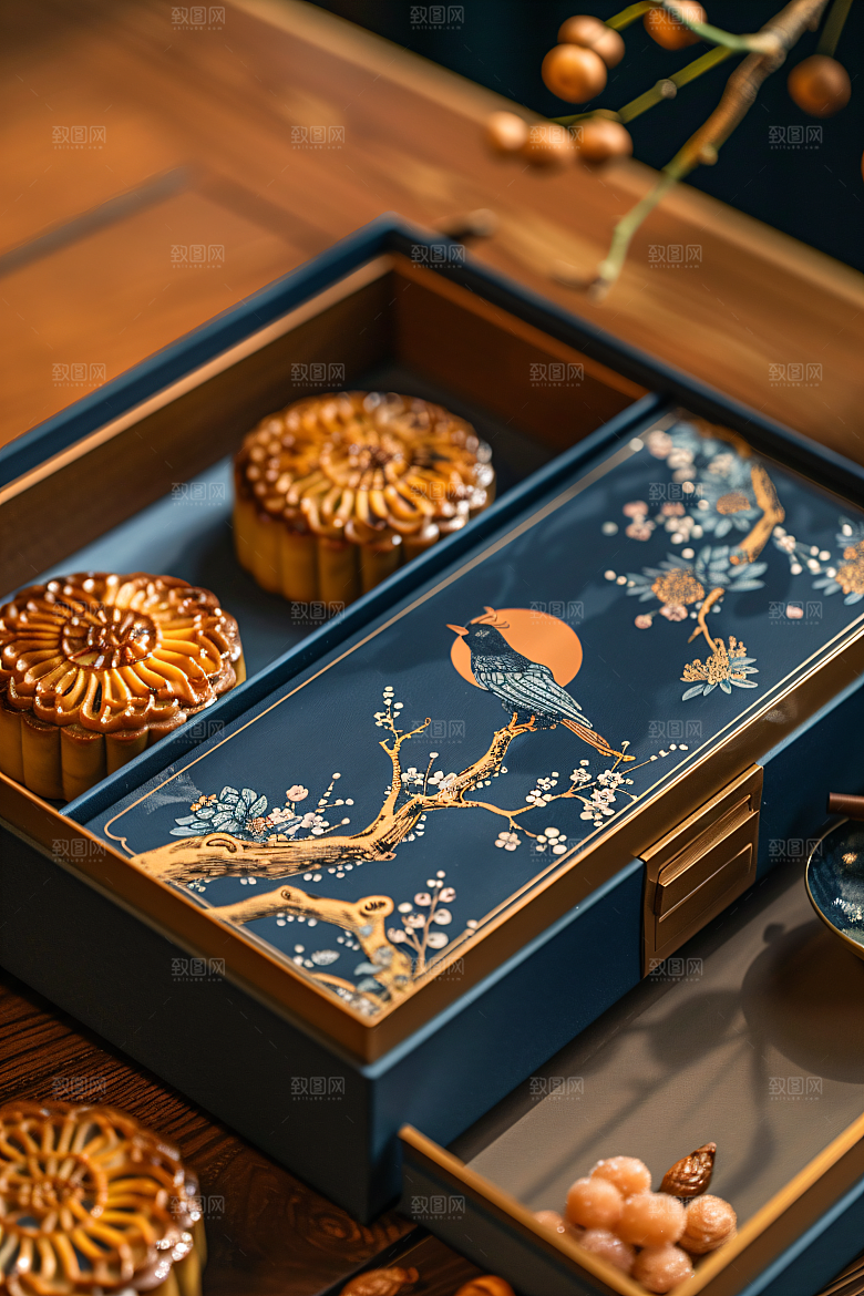中秋月饼礼盒习俗美味摄影图