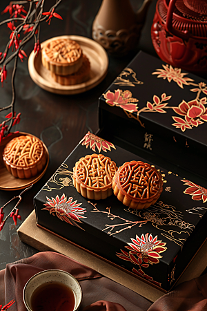 中秋月饼礼盒甜点糕点摄影图