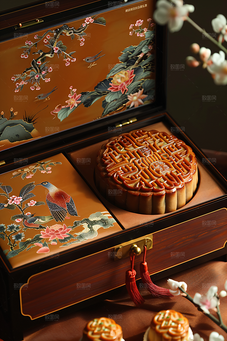 中秋月饼礼盒习俗高清摄影图