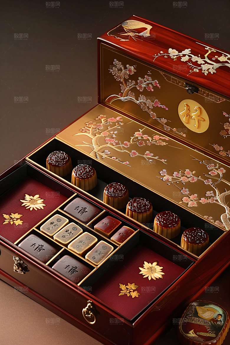 中秋月饼礼盒中秋节美食摄影图