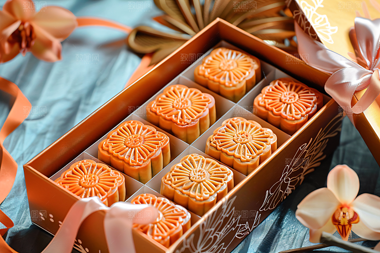中秋月饼礼盒广式月饼中秋节摄影图