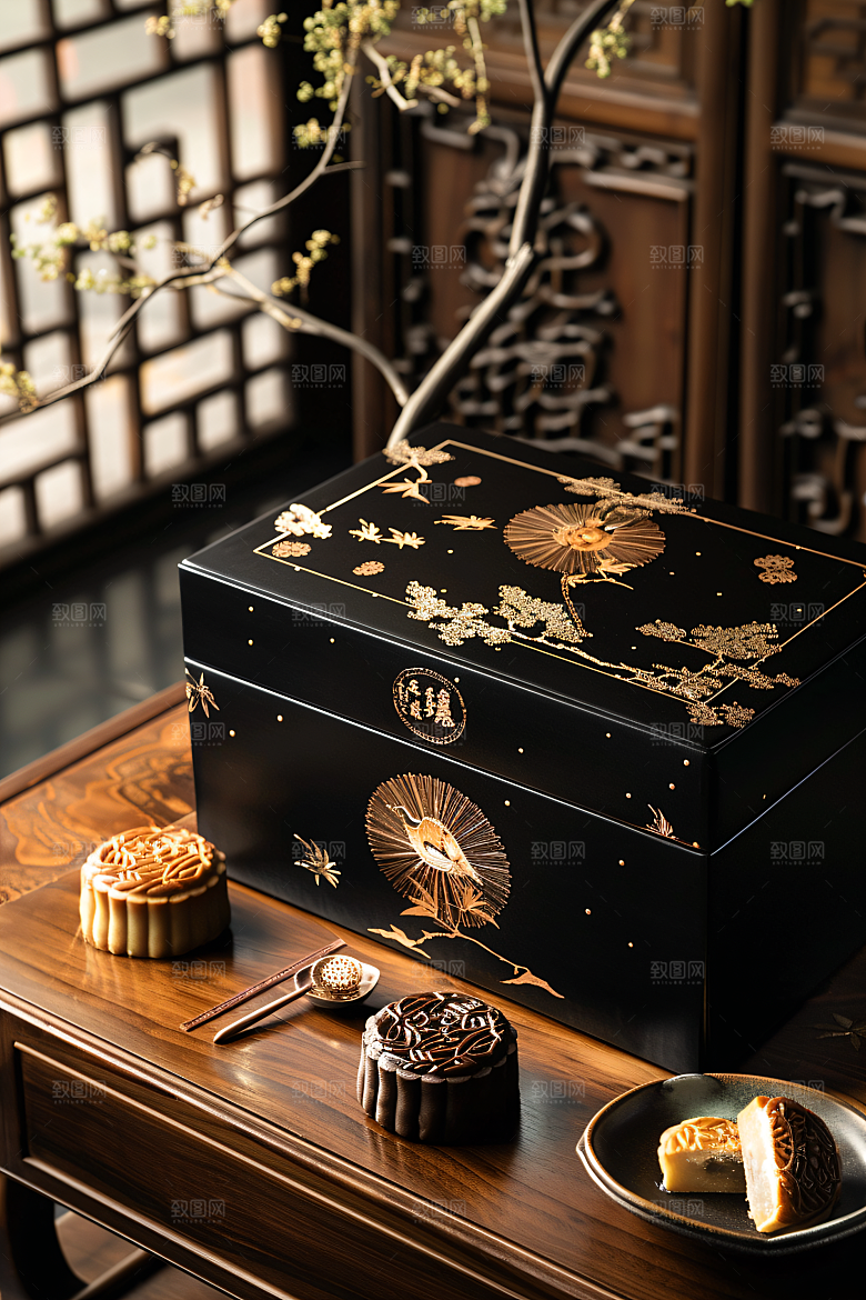 中秋月饼礼盒糕点传统节日摄影图