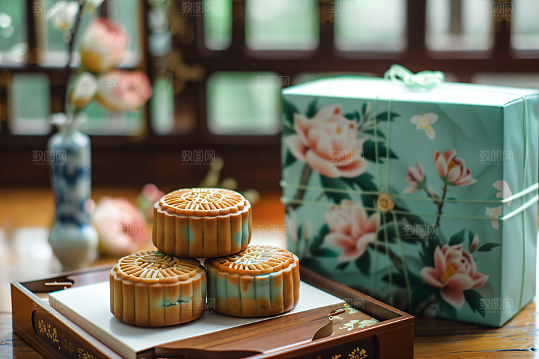 中秋月饼礼盒高清习俗摄影图