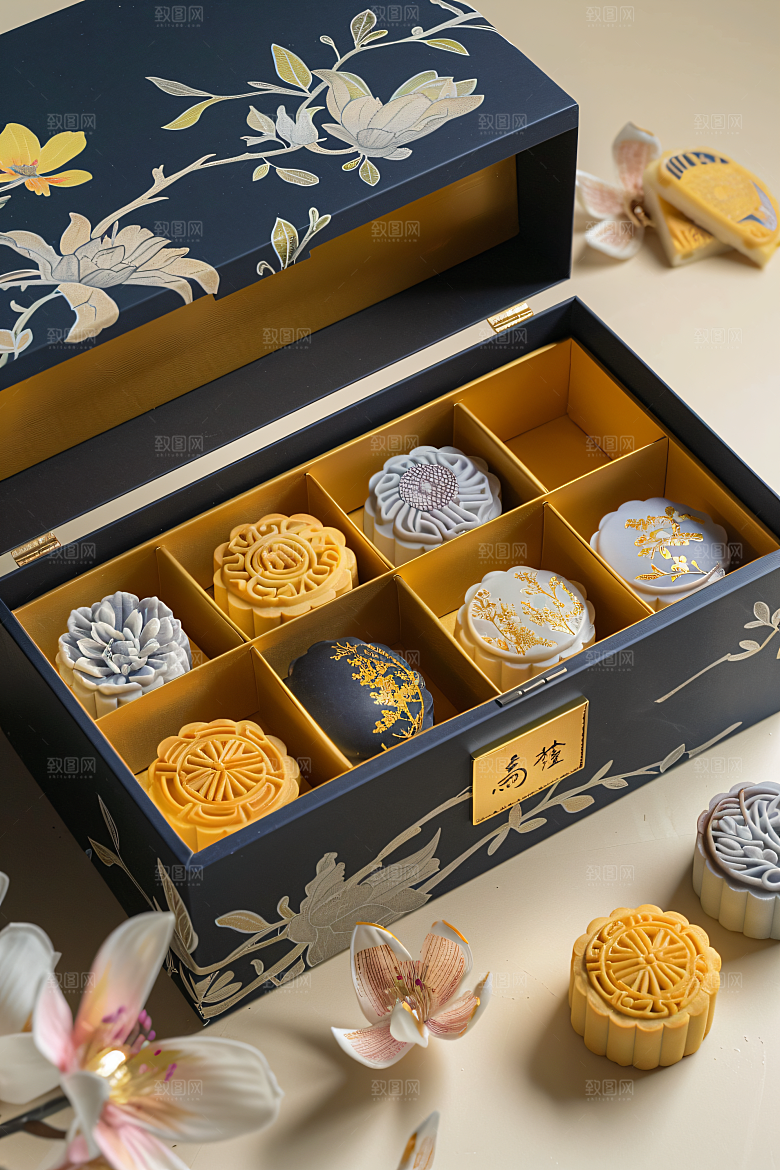 中秋月饼礼盒中秋节文化摄影图