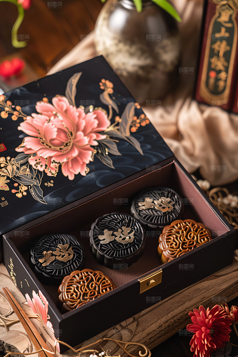中秋月饼礼盒文化广式月饼摄影图