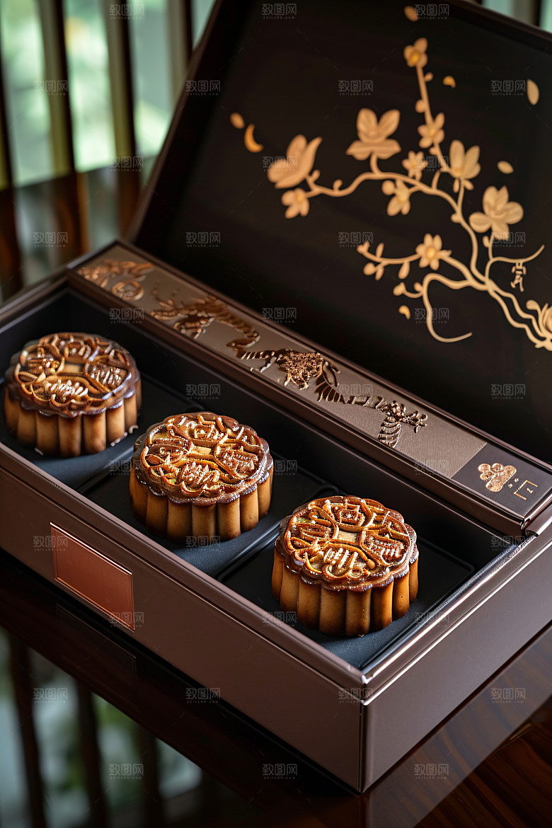中秋月饼礼盒精致美食摄影图