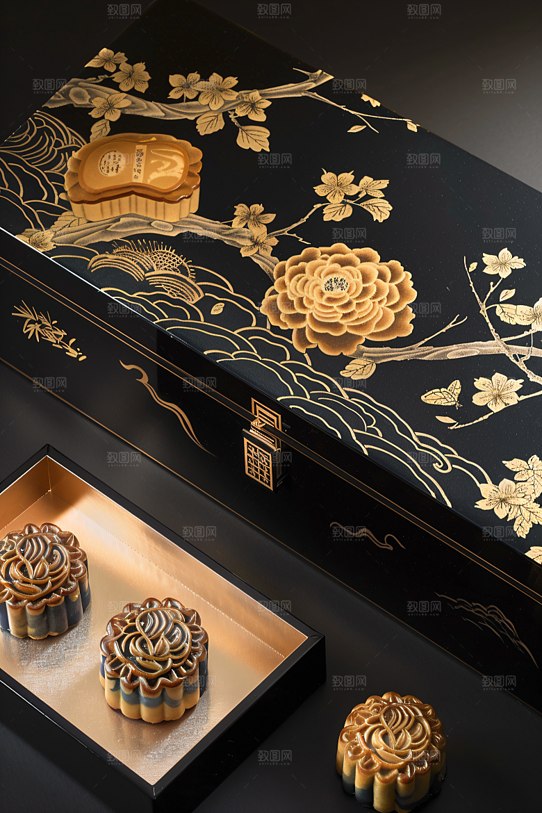 中秋月饼礼盒中秋节文化摄影图
