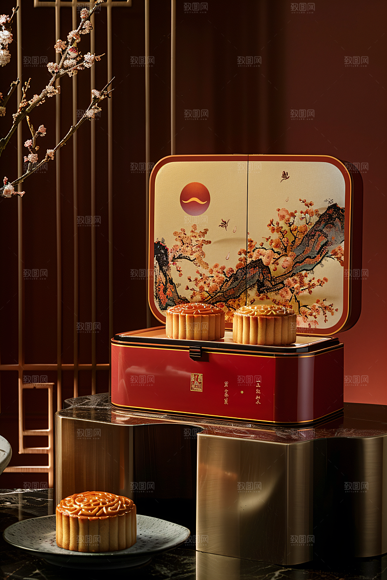 中秋月饼礼盒礼品美食摄影图