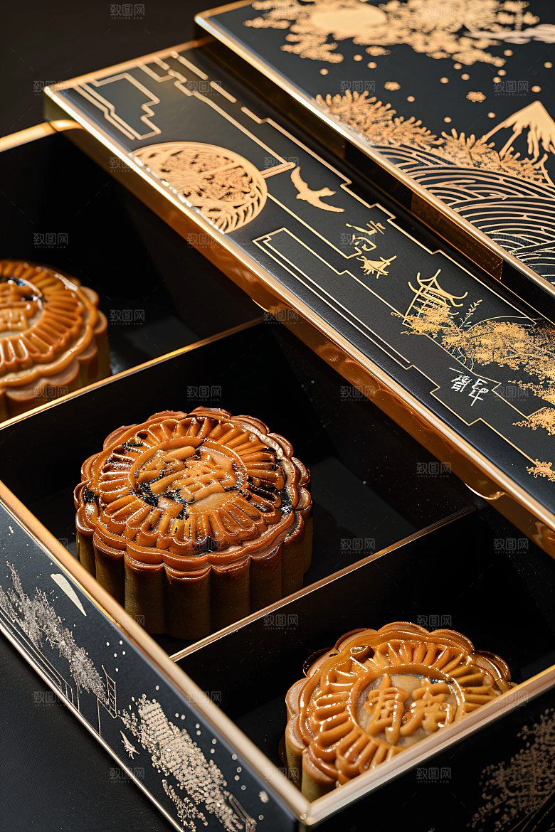 中秋月饼礼盒糕点甜点摄影图