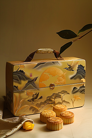 中秋月饼礼盒美食传统节日摄影图