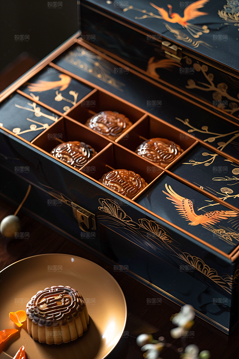 中秋月饼礼盒广式月饼高清摄影图