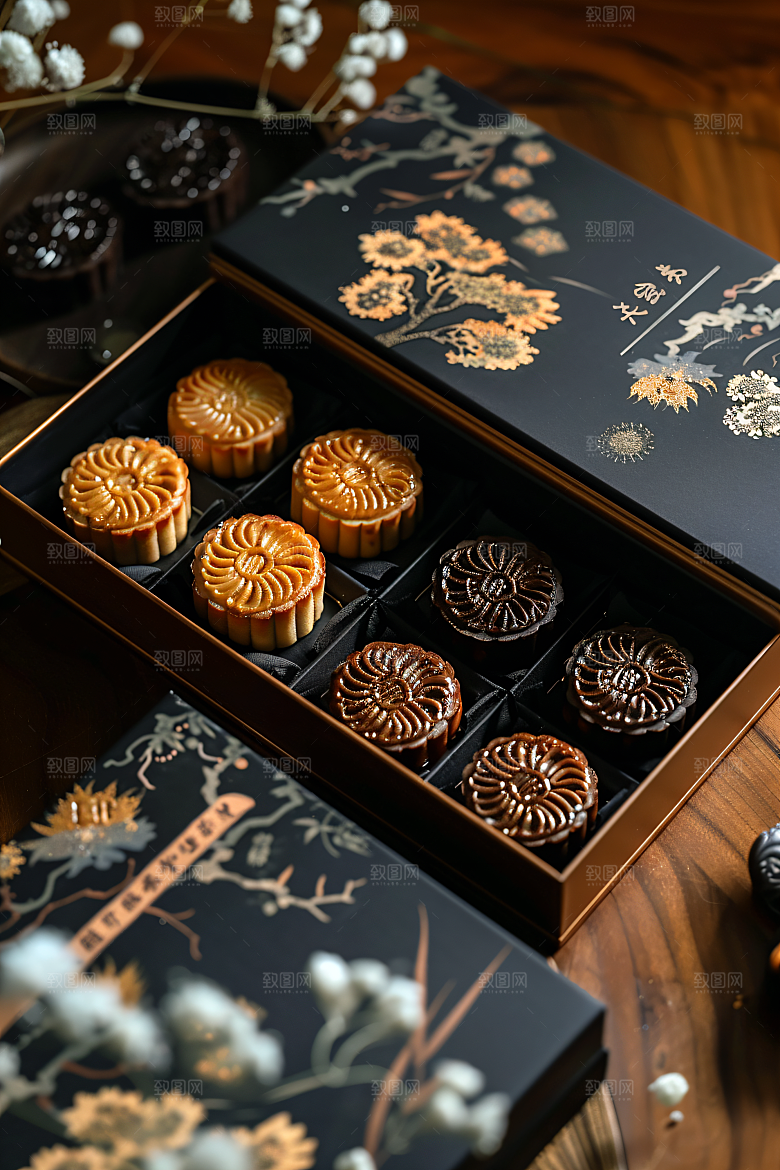 中秋月饼礼盒传统节日文化摄影图