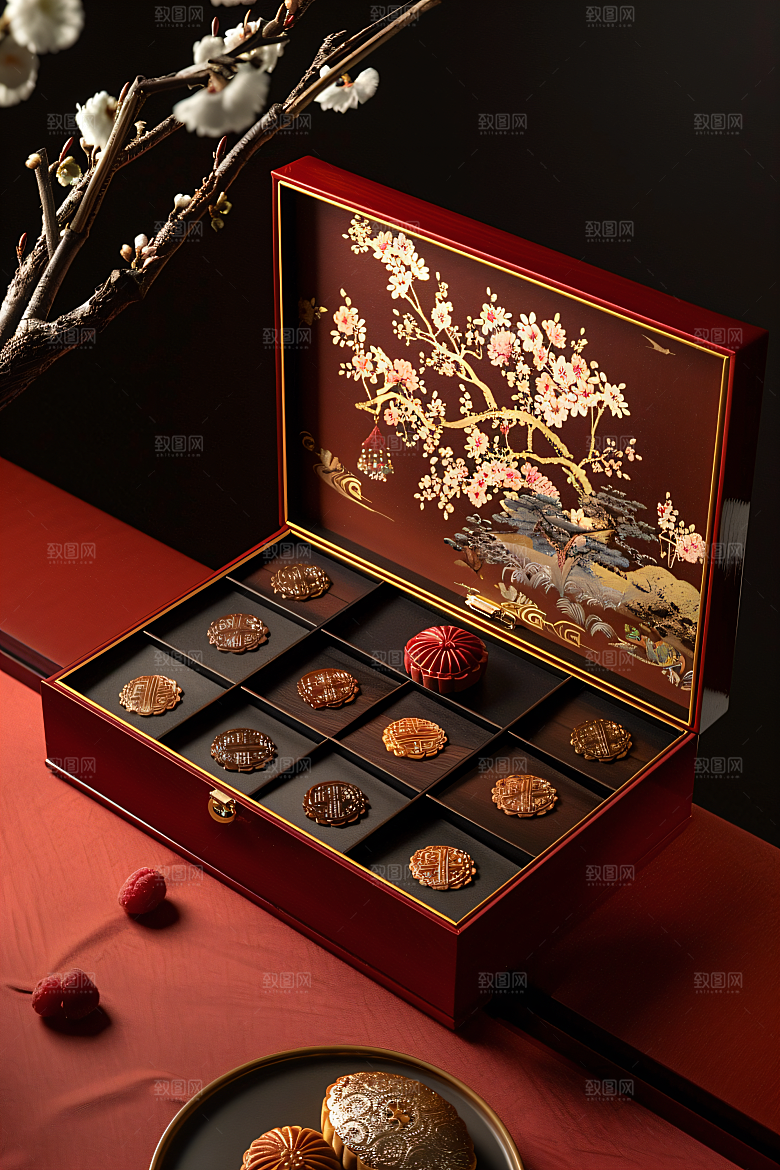 中秋月饼礼盒美食文化摄影图