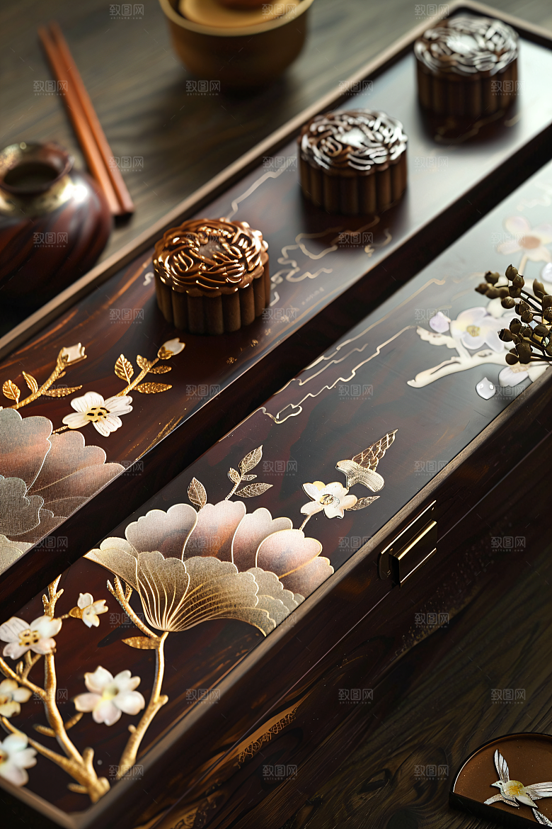中秋月饼礼盒习俗传统美食摄影图