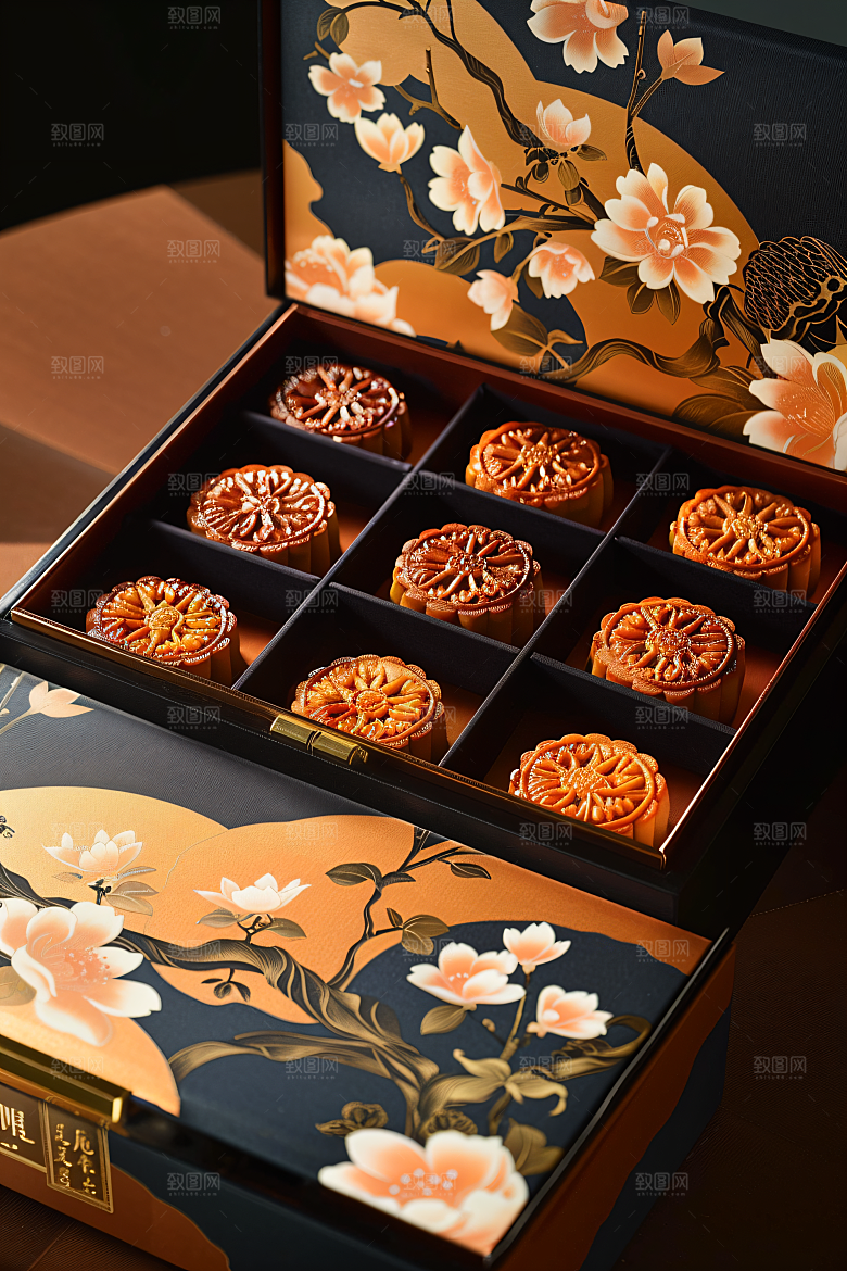 中秋月饼礼盒中秋节糕点摄影图
